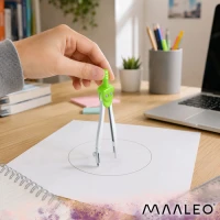 Maaleo 27975 Geometrická sada s kružítkem, pravítkem a úhloměrem, 7dílná, zelená