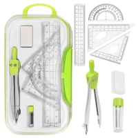 Maaleo 27975 Geometrická sada s kružítkem, pravítkem a úhloměrem, 7dílná, zelená