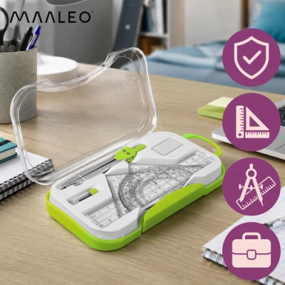Maaleo 27975 Geometrická sada s kružítkem, pravítkem a úhloměrem, 7dílná, zelená