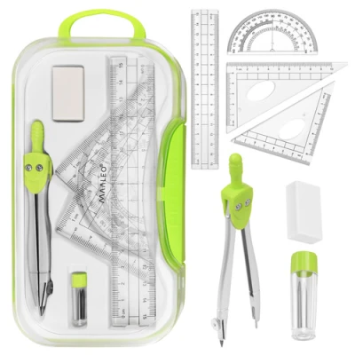 Maaleo 27975 Geometrická sada s kružítkem, pravítkem a úhloměrem, 7dílná, zelená