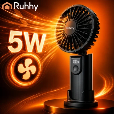 Ruhhy 27781 Mini ruční ventilátor s LED displejem, USB‑C, 2400 mAh, černý