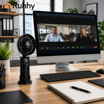 Ruhhy 27781 Mini ruční ventilátor s LED displejem, USB‑C, 2400 mAh, černý
