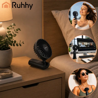 Ruhhy 27781 Mini ruční ventilátor s LED displejem, USB‑C, 2400 mAh, černý