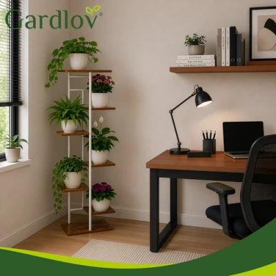 Gardlov 27790 Stojan na květiny 120 x 23,5 x 42 cm, 7 polic, bílo-hnědý