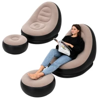 RealG RC-K-2521 Nafukovacie relaxačné kreslo s podnožkou, béžové