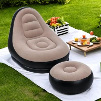 RealG RC-K-2521 Nafukovacie relaxačné kreslo s podnožkou, béžové