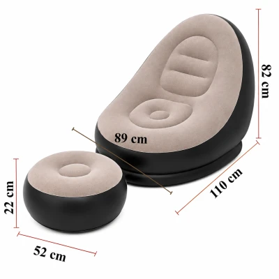 RealG RC-K-2521 Nafukovacie relaxačné kreslo s podnožkou, béžové