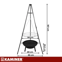 Kaminer 27515 Záhradný gril na troch nohách s ohniskom 167 cm, rošt 58 cm