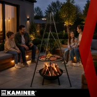 Kaminer 27515 Záhradný gril na troch nohách s ohniskom 167 cm, rošt 58 cm