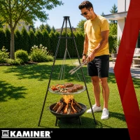 Kaminer 27515 Záhradný gril na troch nohách s ohniskom 167 cm, rošt 58 cm