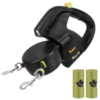 Purlov 27852 Dvojité samonavíjacie vodítko 2 x 3 m s LED svietidlom, čierne