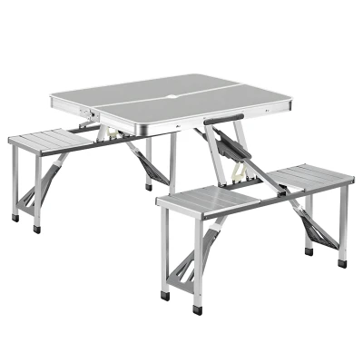 RealG 1122 Skladací kempingový stôl so 4 stoličkami, hliníkový, 85 x 67 cm