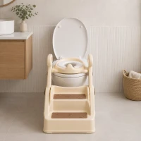 ECOTOYS HA-P33 Detské WC sedadlo so schodíkmi a madlami, béžové