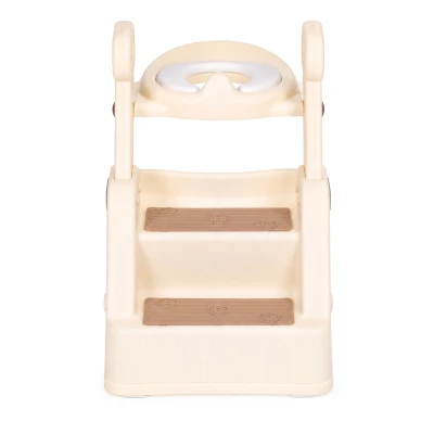 ECOTOYS HA-P33 Detské WC sedadlo so schodíkmi a madlami, béžové