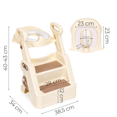ECOTOYS HA-P33 Detské WC sedadlo so schodíkmi a madlami, béžové