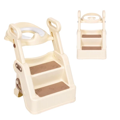 ECOTOYS HA-P33 Detské WC sedadlo so schodíkmi a madlami, béžové