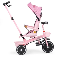 ECOTOYS WQL-066 Dětská tříkolka, kočárek s otočným sedátkem 360°, 2 v 1, růžová