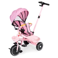 ECOTOYS WQL-066 Dětská tříkolka, kočárek s otočným sedátkem 360°, 2 v 1, růžová
