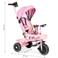 ECOTOYS WQL-066 Dětská tříkolka, kočárek s otočným sedátkem 360°, 2 v 1, růžová