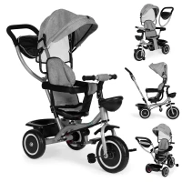 ECOTOYS WQL-066 Dětská tříkolka, kočárek s otočným sedátkem 360°, 2 v 1, šedá