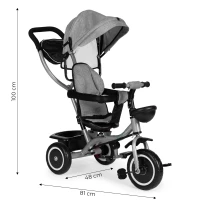 ECOTOYS WQL-066 Dětská tříkolka, kočárek s otočným sedátkem 360°, 2 v 1, šedá