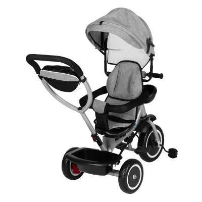 ECOTOYS WQL-066 Dětská tříkolka, kočárek s otočným sedátkem 360°, 2 v 1, šedá