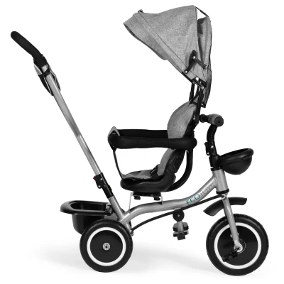 ECOTOYS WQL-066 Dětská tříkolka, kočárek s otočným sedátkem 360°, 2 v 1, šedá