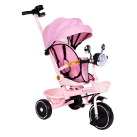 ECOTOYS WQL-186 Detská trojkolka, kočík s otočným sedadlom o 360°, ružová