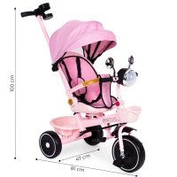 ECOTOYS WQL-186 Detská trojkolka, kočík s otočným sedadlom o 360°, ružová