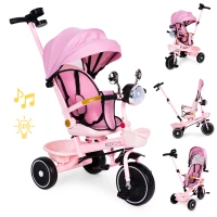 ECOTOYS WQL-186 Detská trojkolka, kočík s otočným sedadlom o 360°, ružová
