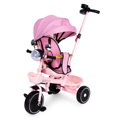 ECOTOYS WQL-186 Detská trojkolka, kočík s otočným sedadlom o 360°, ružová