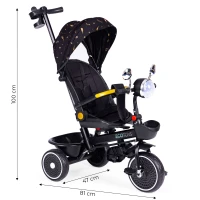 ECOTOYS WQL-186 Dětská tříkolka kočárek s otočným sedátkem 360°, 2 v 1, černá