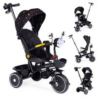 ECOTOYS WQL-186 Dětská tříkolka kočárek s otočným sedátkem 360°, 2 v 1, černá