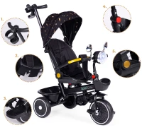 ECOTOYS WQL-186 Dětská tříkolka kočárek s otočným sedátkem 360°, 2 v 1, černá