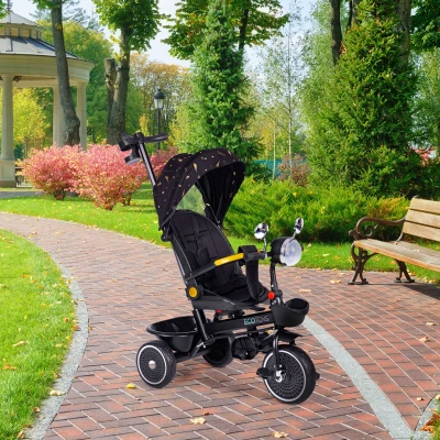 ECOTOYS WQL-186 Dětská tříkolka kočárek s otočným sedátkem 360°, 2 v 1, černá