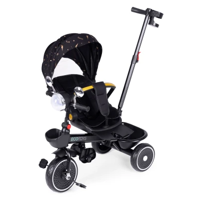 ECOTOYS WQL-186 Dětská tříkolka kočárek s otočným sedátkem 360°, 2 v 1, černá