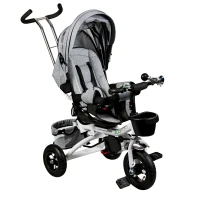 ECOTOYS JM-068 Detská trojkolka, kočík s otočným sedadlom o 360° Deluxe, sivá