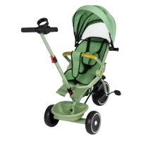 ECOTOYS WQL-066 Dětská tříkolka kočárek s otočným sedátkem 360°, 2 v 1, zelená