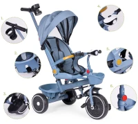 ECOTOYS WQL-066 Dětská tříkolka, kočárek s otočným sedátkem 360°, 2 v 1, modrá