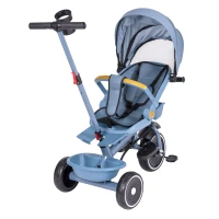 ECOTOYS WQL-066 Dětská tříkolka, kočárek s otočným sedátkem 360°, 2 v 1, modrá