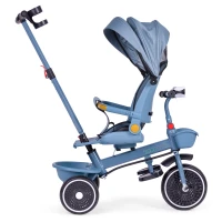 ECOTOYS WQL-066 Dětská tříkolka, kočárek s otočným sedátkem 360°, 2 v 1, modrá