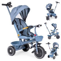 ECOTOYS WQL-066 Dětská tříkolka, kočárek s otočným sedátkem 360°, 2 v 1, modrá
