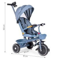 ECOTOYS WQL-066 Dětská tříkolka, kočárek s otočným sedátkem 360°, 2 v 1, modrá