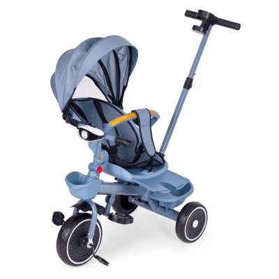 ECOTOYS WQL-066 Dětská tříkolka, kočárek s otočným sedátkem 360°, 2 v 1, modrá