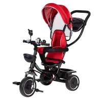 ECOTOYS JM-066-9 Dětská tříkolka kočárek s otočným sedátkem 360°, červená