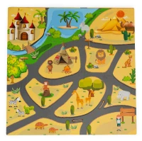 ECOTOYS ECOEVA009 Dětská pěnová podložka Puzzle Safari 93 x 93 cm, 9 dílů