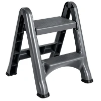 RealG RC-K-2540 Skladací dvojstupňový rebrík s protisklzovými schodíkmi, sivý