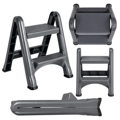 RealG RC-K-2540 Skládací 2stupňové schůdky s protiskluzovými nášlapy, šedé