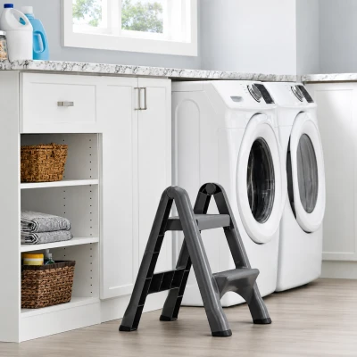 RealG RC-K-2540 Skládací 2stupňové schůdky s protiskluzovými nášlapy, šedé