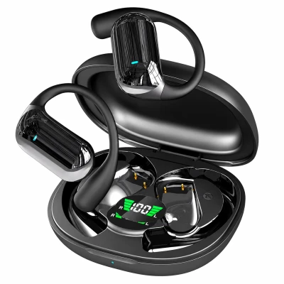 RealG RC-K-2614 Bezdrátová Bluetooth sluchátka TWS s AI funkcemi, LED displejem, černá